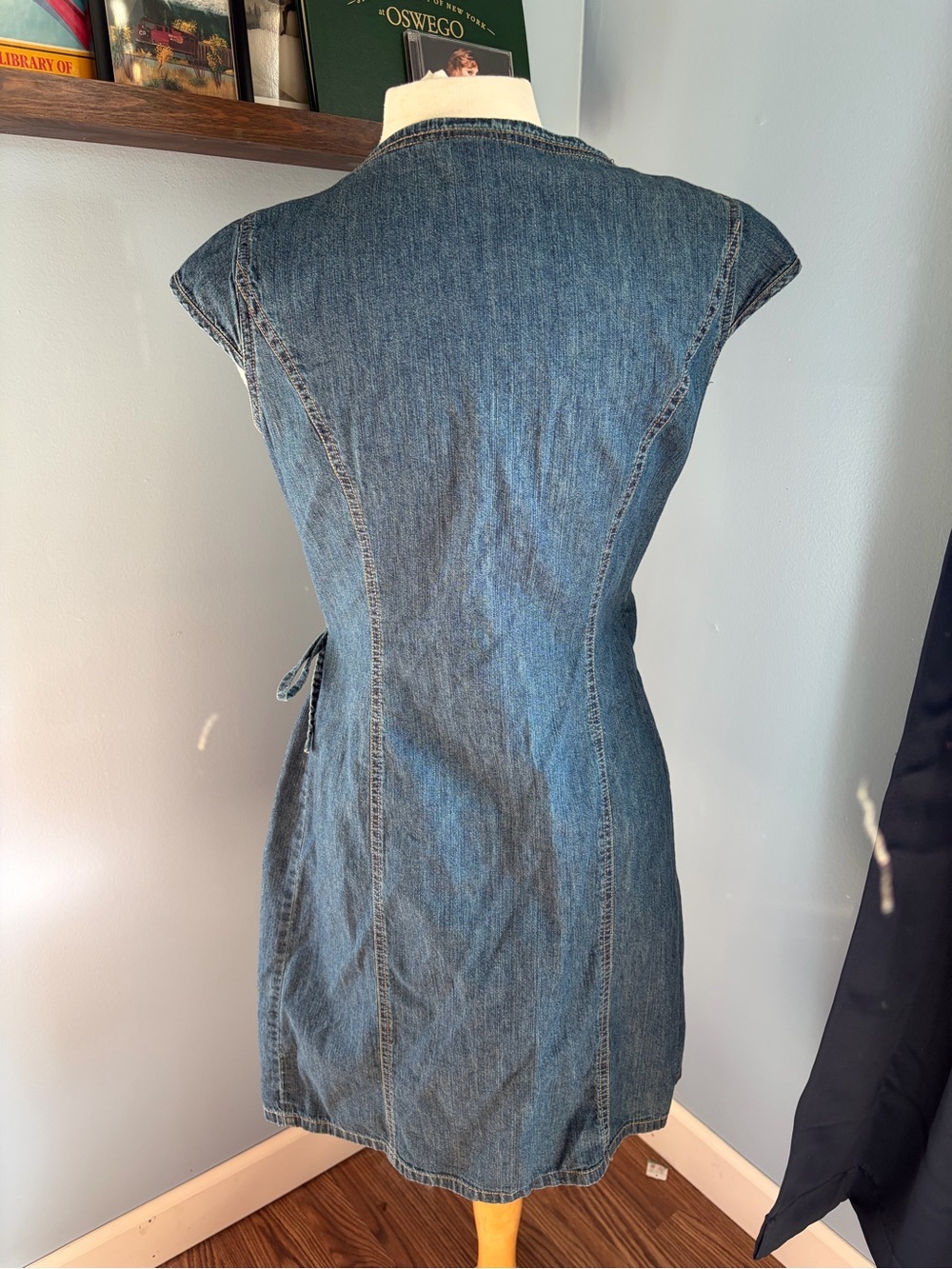 Vintage Old Navy Brand Denim Wrap Midi Dress - Blue - Picture 4 of 6